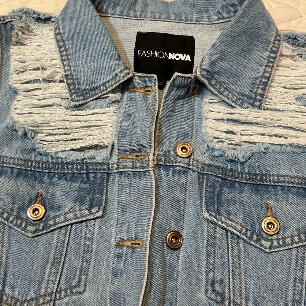 Fashion Nova Light Wash Ripped Denim Vest - Picture 2 of 5